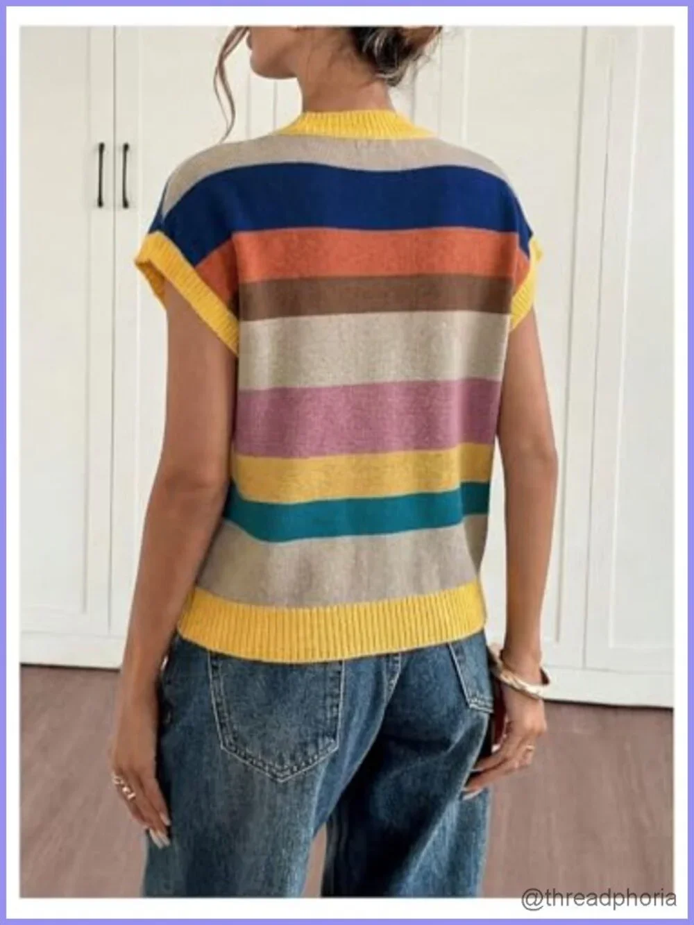 Floral Short Sleeve Knit Sweater Lightweight Viscose Crew Neck